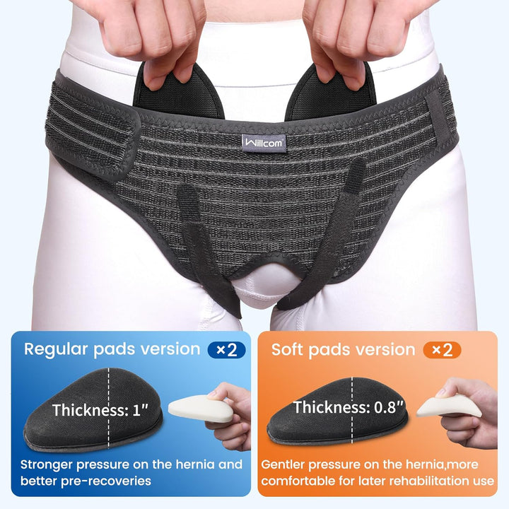Hernia Belt for Men and Women, Hernia Support Truss for Double Inguinal, Pain Relief Recovery, Adjustable Waist Strap with 2 Removable Medical Compression Pads（Medium, 35-41''）