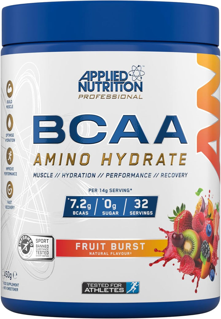 BCAA Powder - Branched Chain Amino Acids Bcaas Supplement, Amino Hydrate Intra Workout & Recovery Energy Drink (450G - 32 Servings) (Fruit Burst)