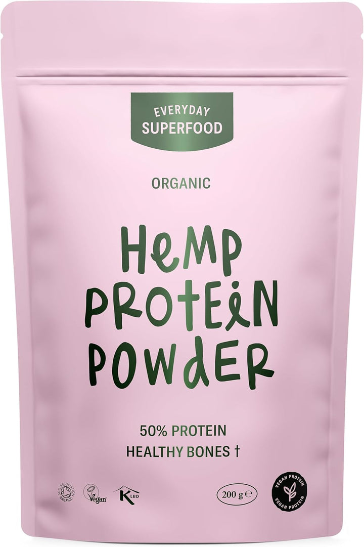 Organic Hemp Protein Powder 200G, 50% Protein Content, Raw, Cold Pressed Hemp Seeds, Vegan Protein Powders