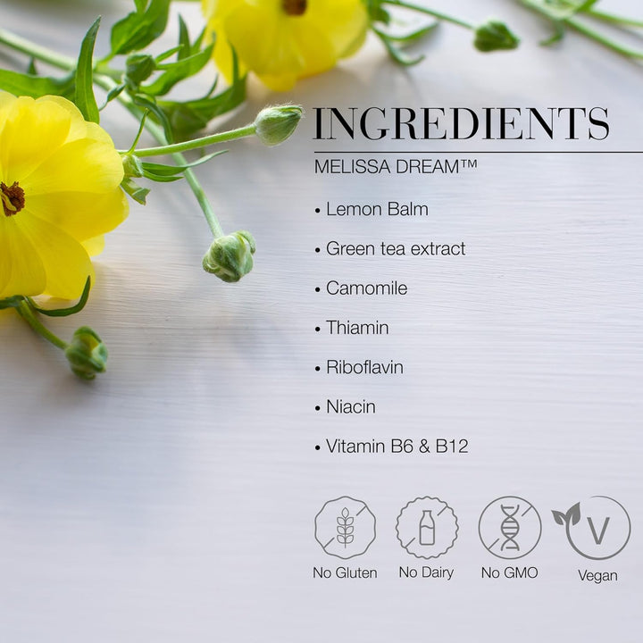Melissa Dream - Melatonin-Free Natural Sleep Aid & Insomnia Relief for Adults - Magnesium & Chamomile - 20 Herbal Sleeping Tablets