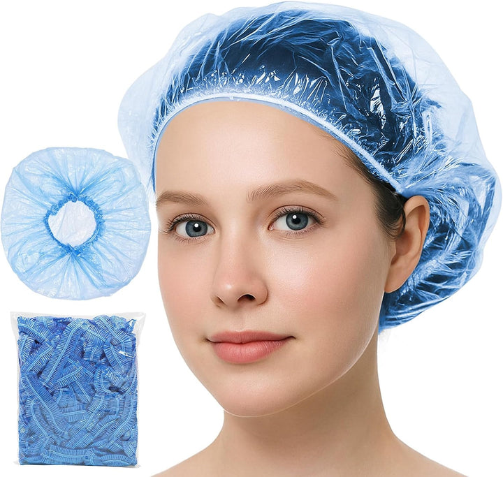100PCS Disposable Shower Caps,Waterproof Hair Caps,Multi-Purpose Thickened Plastic Elastic Bath Caps for Women, Home Use,Hair Salon, Spa, Travel, Hotel, Shower（White）