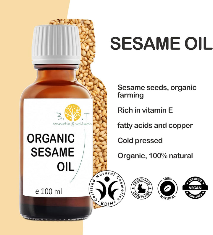100% Pure and Natural Organic Sesame Oil Extracted from the Cold Pressing of Sesame Seeds. Certified Organic. Skin and Hair Care. Ayurveda Massage Oil - 1000 Ml 1 L 35.2Fl Oz