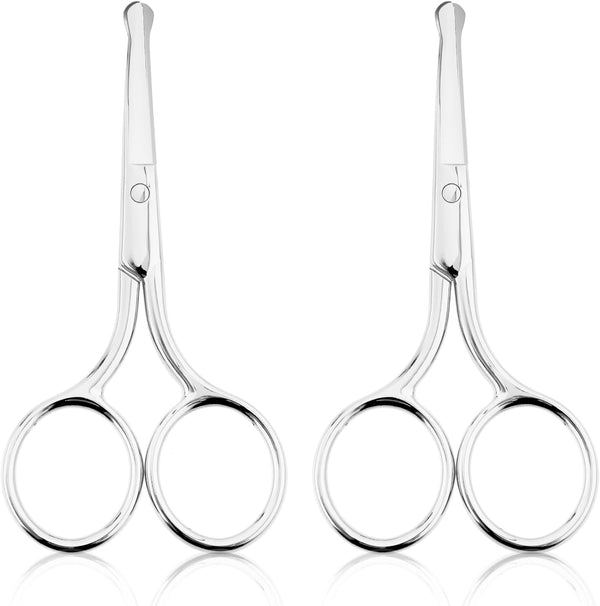2PCS Professional Grooming Scissors for Personal Care, Hair Cutting and Eyebrow Trimming, Nose Trimmer and Facial Hair Removal, round Tip Design Stainless Steel Scissors (Silver)