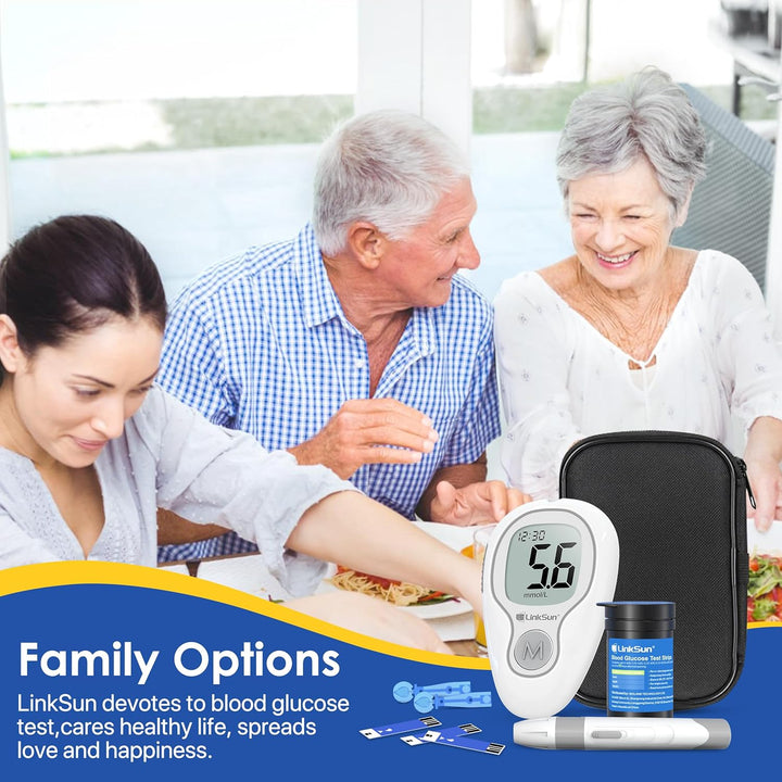 Blood Glucose Monitor Kit with 100 Test Strips & 100 Lancets, 500 Memory, Control Solution, Lancing Device, No Coding, G-425-3 Blood Sugar Monitor, Home Use Glucose Meter with Mmol/L Results
