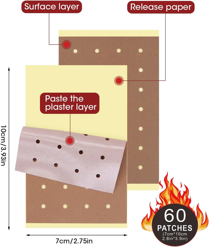 Tiger Patches, 60Pcs Ultra Strength Pain Relief Patches, Natural Wormwood Relieves Muscle Soreness Heat Patches for Back, Knee and Shoulder Muscle Pain Relief