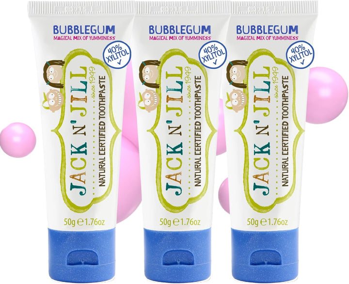 Jack N’ Jill Natural Certified Kids Toothpaste – Fluoride-Free Toddler & Baby Toothpaste with 40% Xylitol, No Sugar, Suitable from 6 Months+, Banana & Strawberry Flavour, Pack of 2 (50G Each)