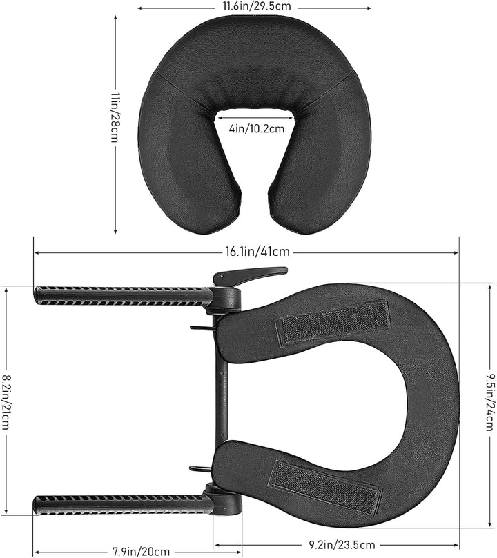 Massage Table Face Cradle Cushion, Adjustable Massage Table Cradle U-Shaped Standard Universal Headrest Cradle with Face Cushion Pillow for Massage Bed Beauty Spa Equipment, Black