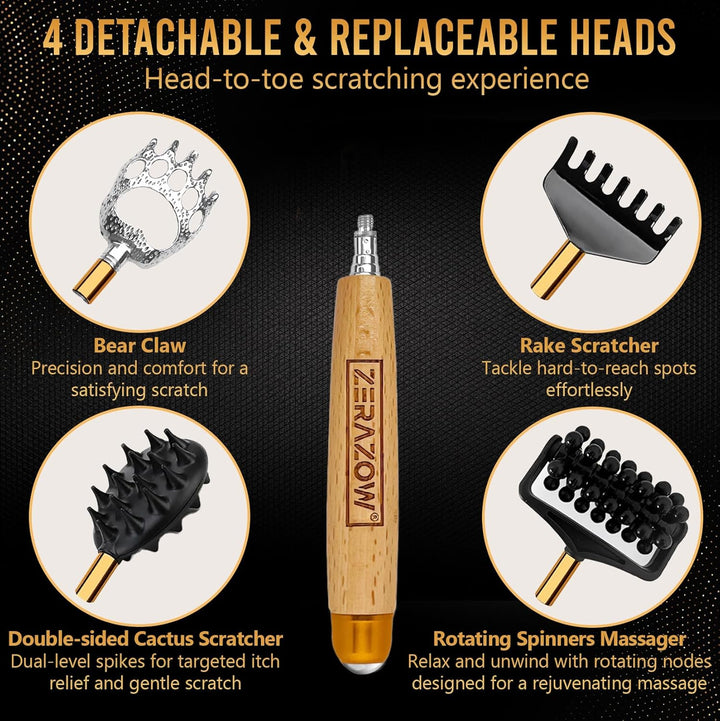 Telescoping Back Scratcher 9 Pcs Set | Backscratcher for Men & Women with 4 Detachable Heads | Scalp & Back Massager Tools | Stocking Fillers for Men | Dad Christmas Gifts | UK Brand