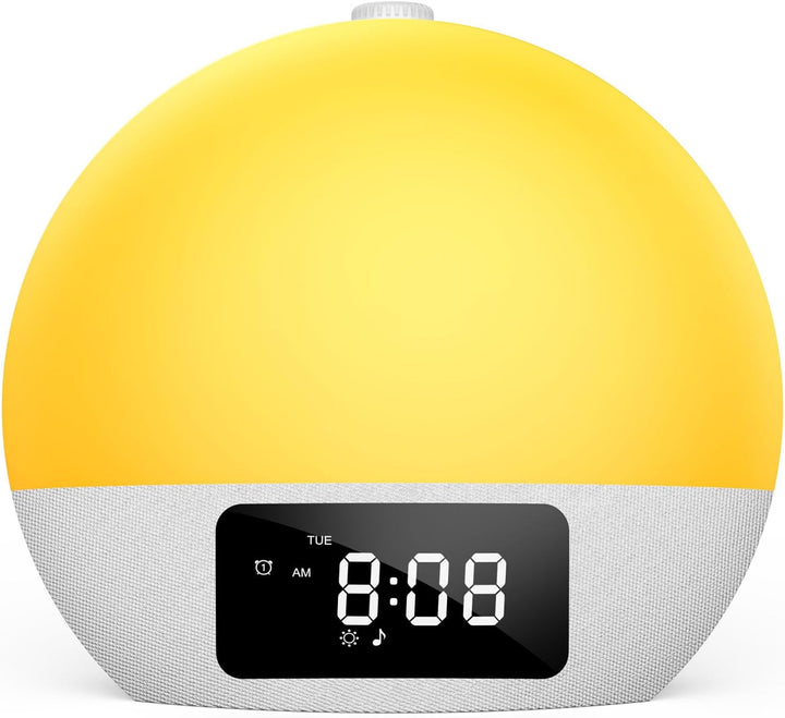 Sunrise Alarm Clock, Wake-Up Light, 9Min Snooze, Bedroom Night Lamp, 25 Soothing Sounds with 16 Volumes, Weekday/Weekend Dual Alarms, Child/Adult Sunset Alarm, Adjustable BT Party/Gathering Lamp