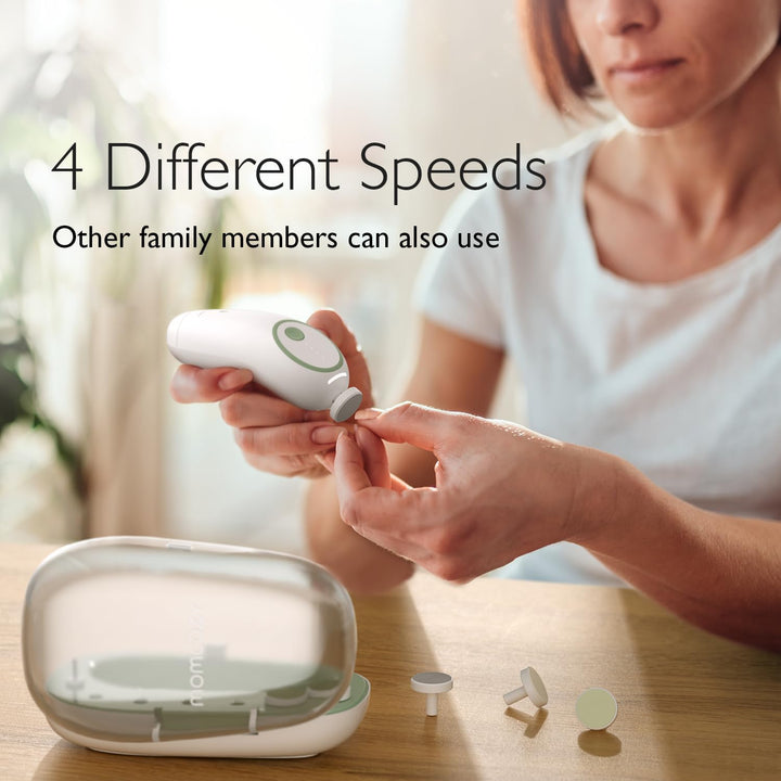 Baby Nail File Electric, Gentle Baby Nail Trimmer Electric Rechargeable, Baby Nail Clipper Electric, 360° Fog LED Gentle Light, 7 Grinding Head Replacement Pads