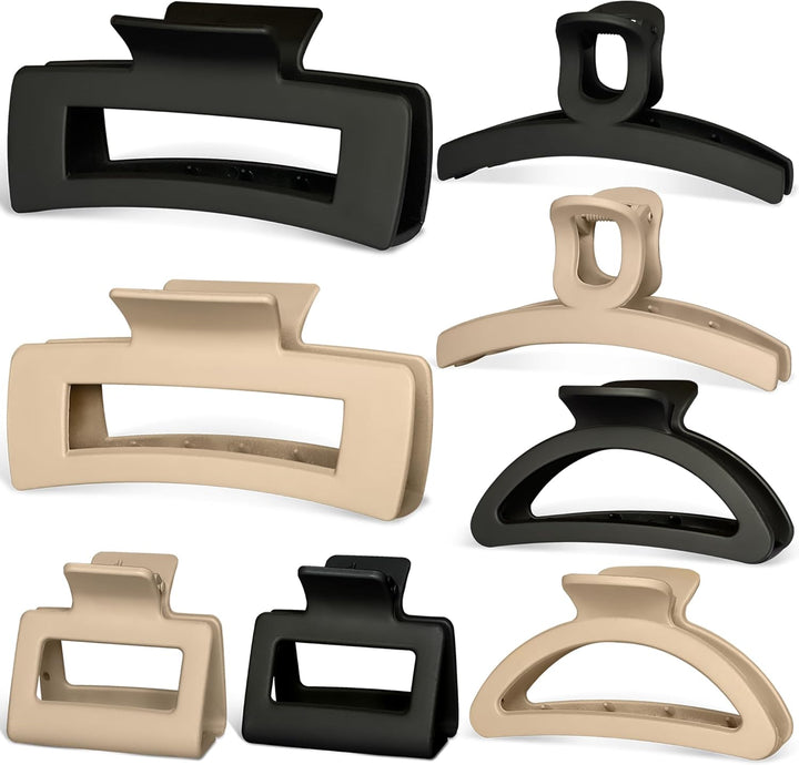 Hair Claw Clips Women & Girls - 8 Pcs Large & Small Non-Slip Matte Hair Clips in Beige & Black - Stylish Claw Clips Set for All Hair Types
