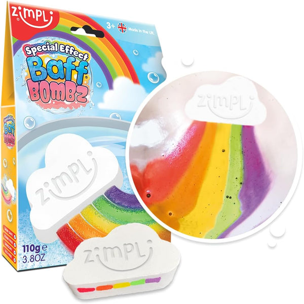 ZIMPLI - Large Cloud Rainbow Baff Bombz, Create a Rainbow Effect, Fizzing, Bathtime Adventure, Bath Bomb Fizzing Fun for Children 4 5 6 7 8 9