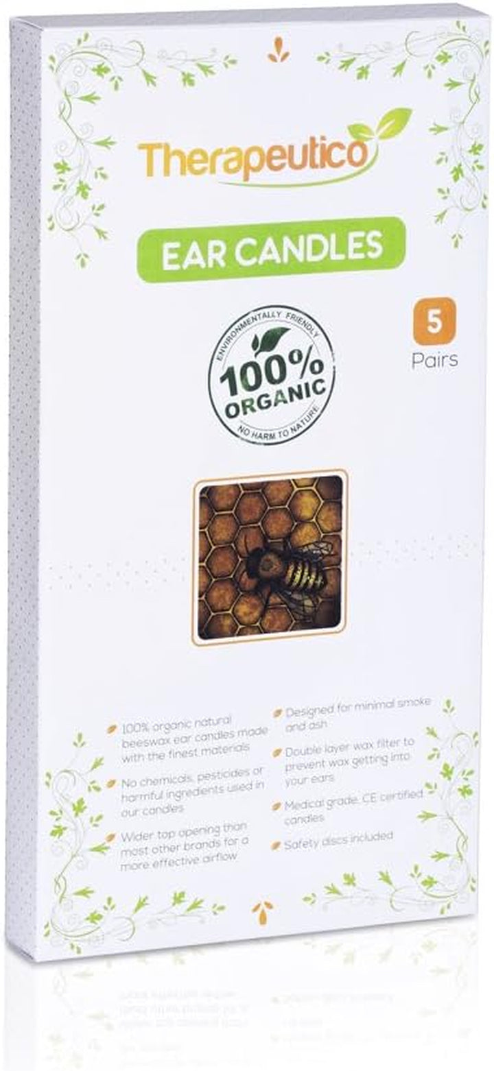 Natural Organic 100% Beeswax Hopi Ear Candles with Free EBOOK |10 Hand-Crafted Candles | Medical Grade with Safety Disc and Double Wax Filter | Relaxing |