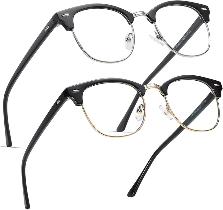 2 Pack Blue Light Blocking Glasses, anti Blue Light Gaming Glasses, Retro Fashion Frame Non-Prescription Lens, anti Fatigue Headache Computer Screen Glasses for Women and Men,Unisex round Glasses