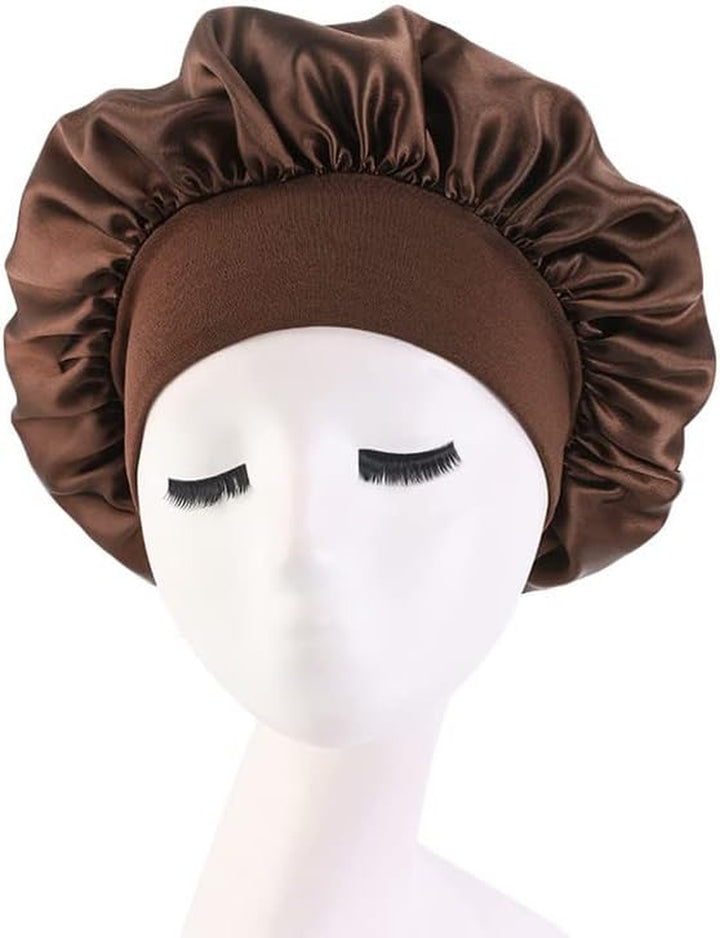 Hair Bonnet for Sleeping, Wide Elastic Band Satin Bonnet Silk Bonnet Shower Cap for Women Girls Makeup Hair Care Elastic Hat Soft Sleep Cap Satin Head Cover for Night Sleep Curly Hair Protection