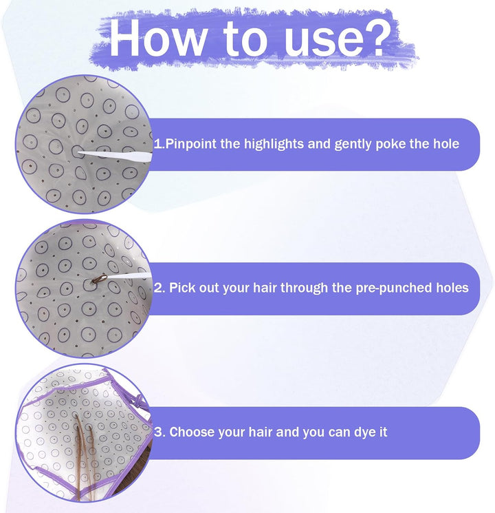 2 Sets of Hair Coloring Kits, Hair Highlighting Caps, Hair Dye Cap Disposable Hair Art Frosting Cap with Plastic Crochet Hook, and Hair Dye Brushes for Salon Hair Dyeing Hairdressing (Purple)