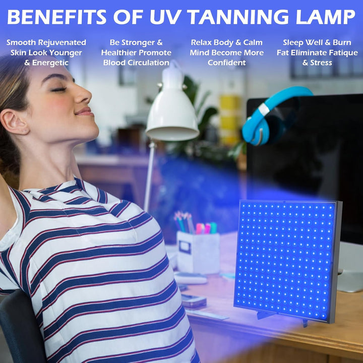 Tanning Lamp for Home, 45W Sun Lamp for Face and Body, 460Nm Full Blue Lamp Skin Tanning Light with 225Pcs Leds, Portable Self Tanner Light with Hanging Ring Hook, Adjustable Tripod and Goggles