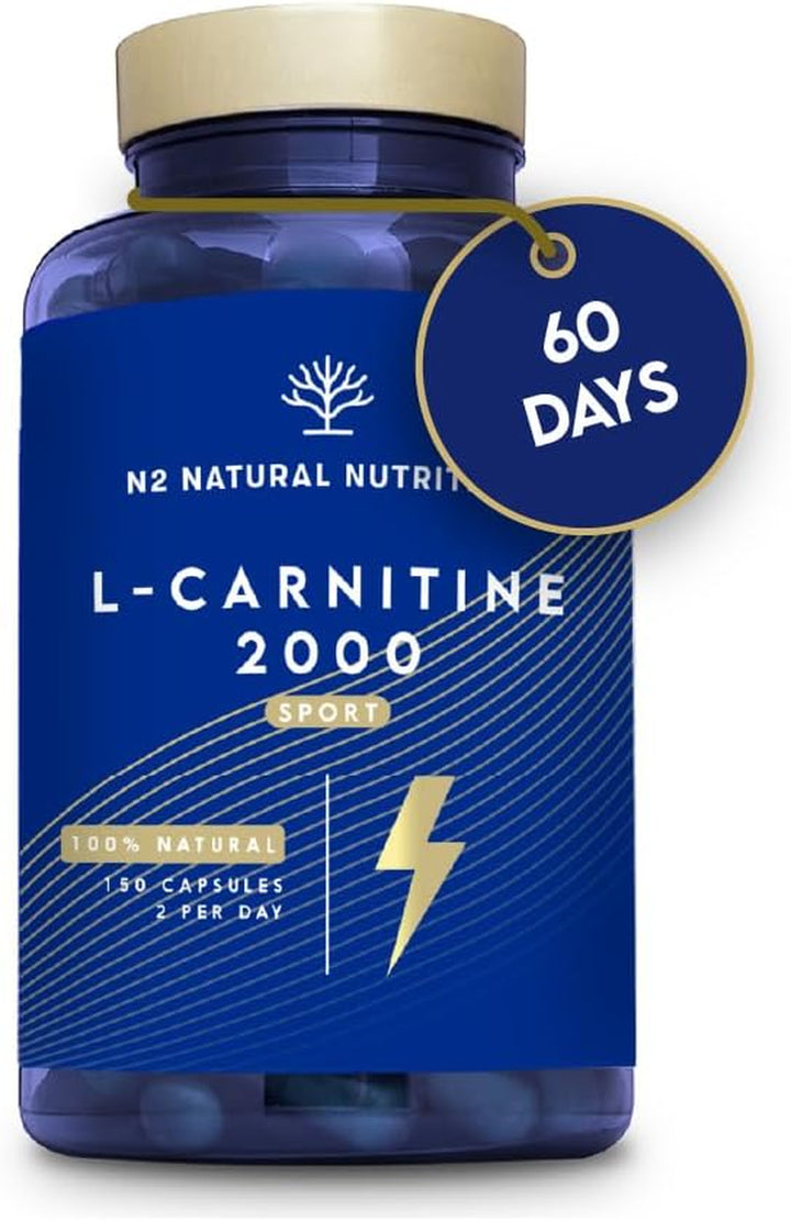Natural L CARNITINE 2000Mg 150 Capsules 75 Days (Only 2 Capsules per Day) High Concentration Improves Sports Performance. Weight Loss, Energy Resistance. CE Manufactured.