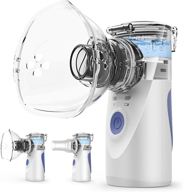 Ultrasonic Nebuliser Machine for Adults & Kids, Portable Silent Nebuliser for Kids with 2 Masks and Mouthpiece, Handled Nebulizer for Home & Travel