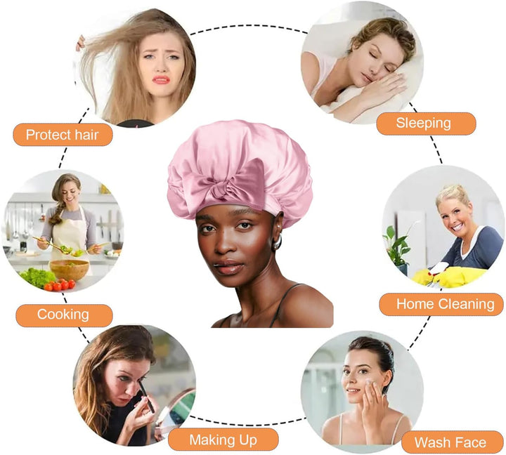 Silk Bonnet,Adjustable Silk & Satin Sleep Bonnet,Hair Bonnet,For Sleeping,Curly Hair Braid,Soft and Comfortable Silk Sleep Cap(Pink)