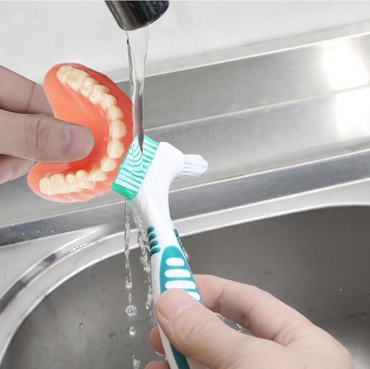 Denture Brush, 2Pcs Denture Toothbrush with Case,Multi-Layered Bristles Dental Brush,Ergonomic Rubber Handle for False Teeth Cleaning(Green,Purple)