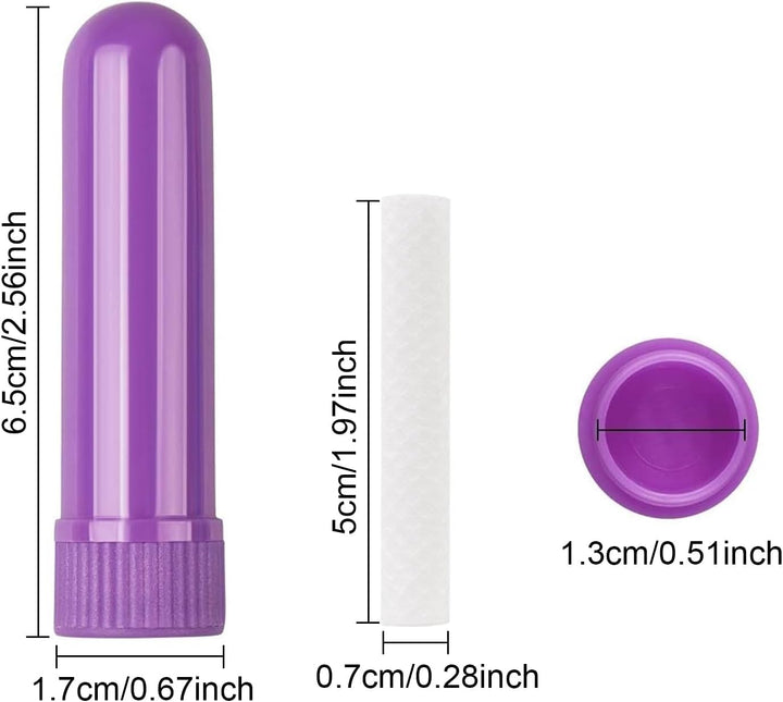 10 Pcs Essential Oil Aromatherapy Inhaler, Refillable Nasal Inhaler Blanks with Unscented Wicks or Aromatherapy on the Go（10 Colors）