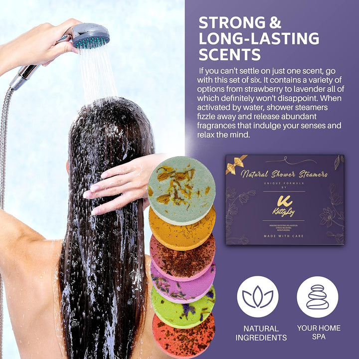 - Natural Shower Steamers Bath Bombs Fizzer Set Luxury Home Spa - Gift for Women Her Girl Girlfriend Mum Nan Wife - Lavender Rose Mint - Novelty Birthday Present Christmas Stocking Filler