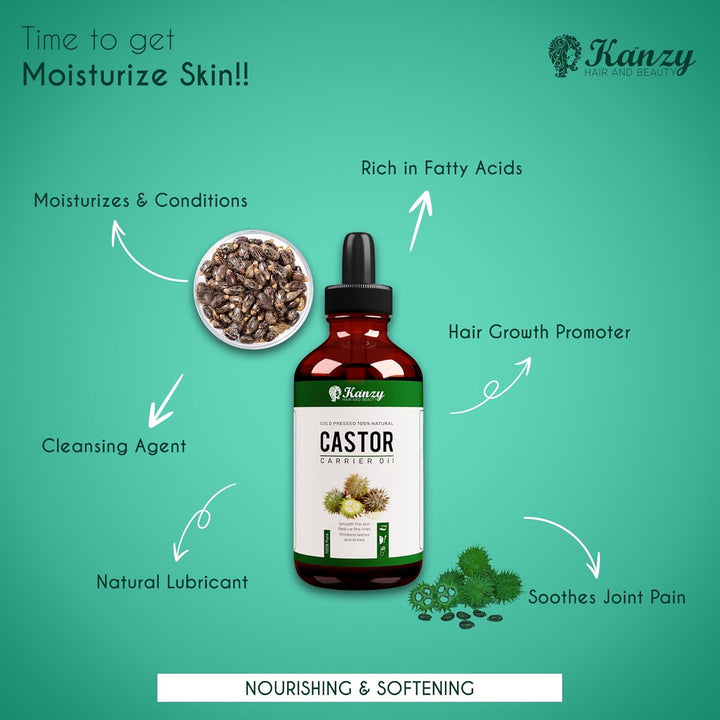 Organic Castor Oil for Eyelashes and Eyebrow Growth 100Ml Cold Pressed Castor Oil for Hair Growth, Nails & Skin, 100% Natural Castor Oil - Glass Bottle + Pipette + Eyelash & Eyebrow Brush