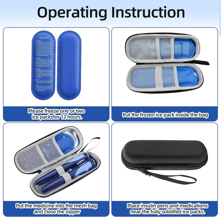 Insulin Cooler Travel Case, Diabetic Travel Case with 2 Nylon Ice Packs, Diabetic Supplies Insulin Pen Case, Portable Insulin Travail Case(Black)