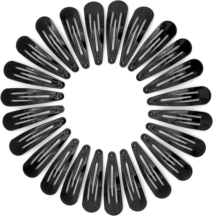 Hair Clips Women Black Metal Snap Clips, 2 Inch Barrettes for Kids and Girls (24 PCS Black)