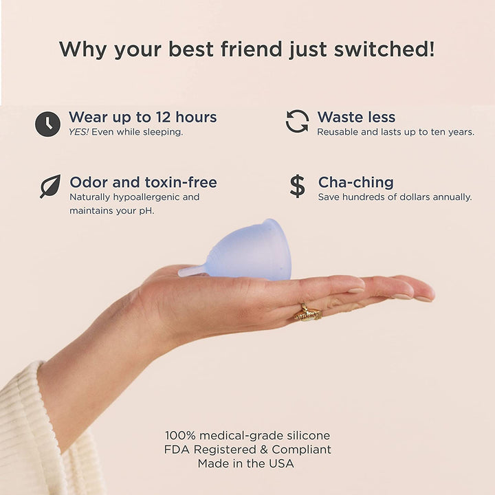 Menstrual Cup - Premium Design - Most Comfortable Period Cup - #1 Active Cup - Wear for 12 Hours - Soft, Flexible, Reusable Medical-Grade Silicone (Regular, Ocean Blue)