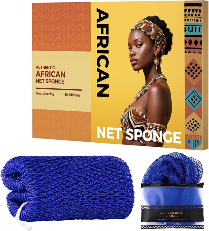 African Net Sponge Authentic - 2 Pieces Body Back Scrubber Bath Sponge with Knots - Afro Loofah Exfoliating Wash Cloth for Shower - African Body Care Daily Use Bathing Accessories