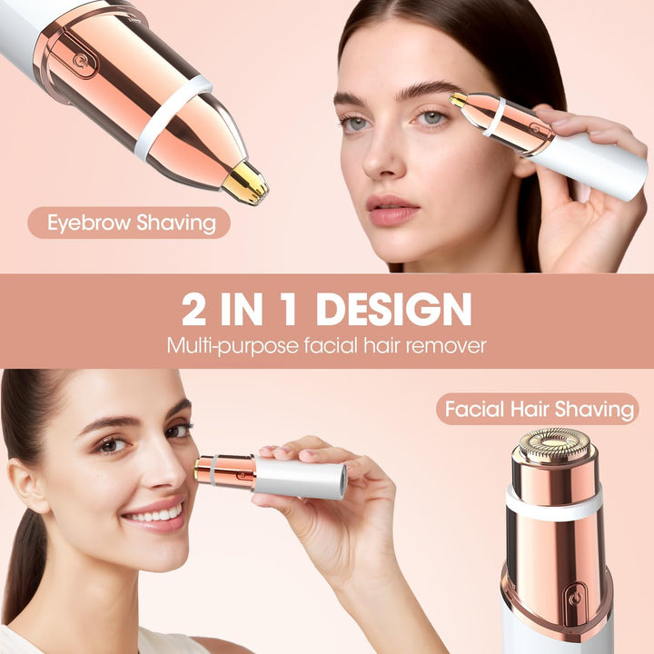 2-In-1 Women'S Eyebrow Trimmer & Facial Hair Remover with LED Light - Professional Painless Precision Grooming Tool for Eyebrows, Upper Lip & Face