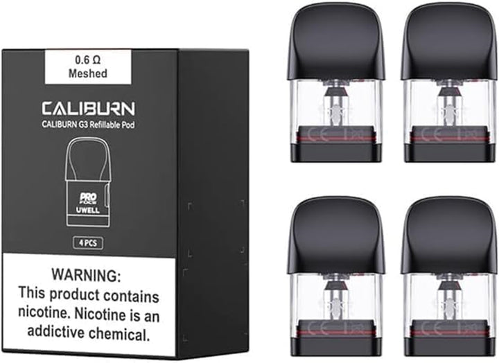 Caliburn G3 Refillable Pods - 4 Pack for Uwell Caliburn G3 Pod Kit - No Nicotine - No Eliquid (0.9 Ohm)