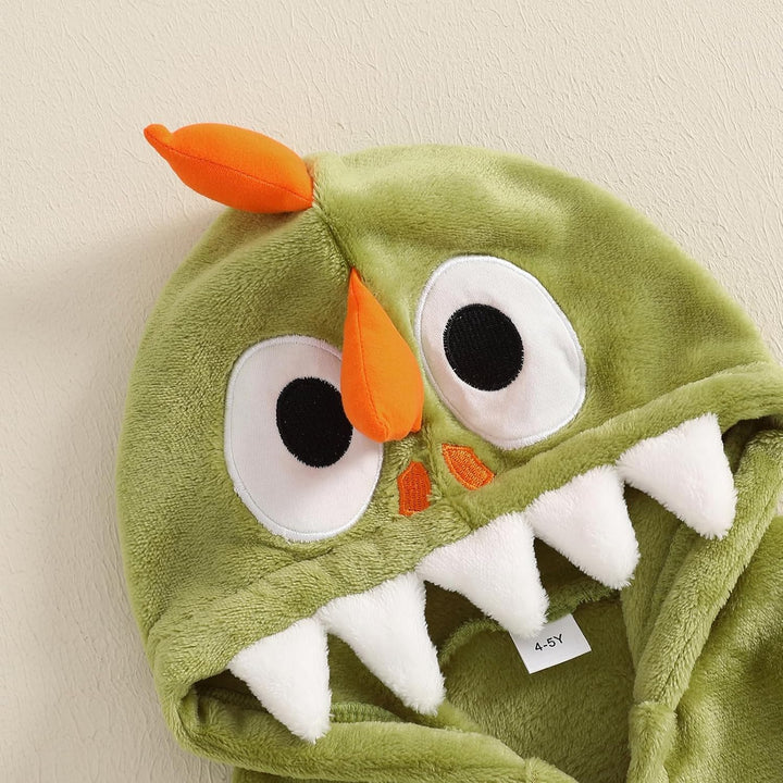 Toddler Boys Girls Bathrobe Cartoon Animal Plush Hooded Long Sleeve Sleep Robe Dinosaur Fleece Pajamas Dressing Gown Soft Cosy Velvet Warm Embroidery Sleepwear