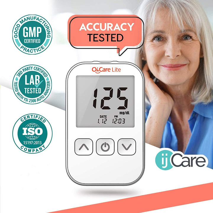 Oh 'Care Lite Diabetes Testing Starter Kit - Oh 'Care Lite Meter, 100 Oh 'Care Lite Blood Glucose Test Strips, 100 Lancets 30G, Lancing Aid, Control Solution, Operating Guide, Logbook & Carry Case