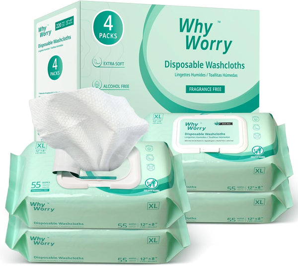 Wet Wipes for Adults, Extra Large 20X30 Cm Body Cleaning Wipes for Elderly Care & Incontinence Cleansing, Extra Thick Adult Washcloths Disposable with Aloe & Vitamin E, Unscented, 220 Count