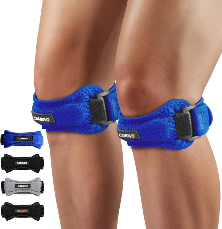 2 Pack Patella Tendon Knee Strap, Knee Support Brace for Women Men, Adjustable Band for Hiking, Soccer, Basketball, Baseball, Running, Tennis, Volleyball, Squats