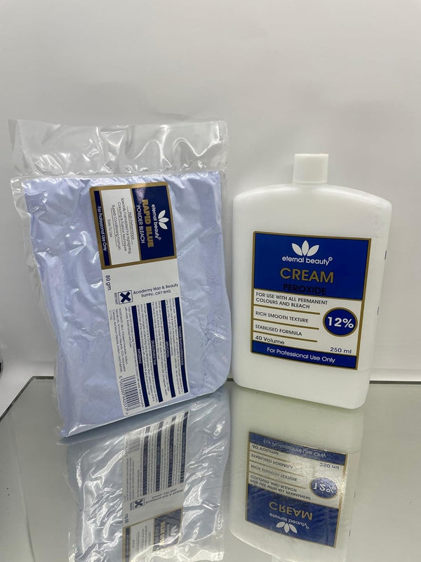 Hair Bleach Kit – Blue Bleach Powder 80G + Cream Peroxide 12% 40 Volume 250Ml – Professional Hair Lightening, Highlighting & Hair Coloring Kit for Salon & Home Use by ETERNAL BEAUTY