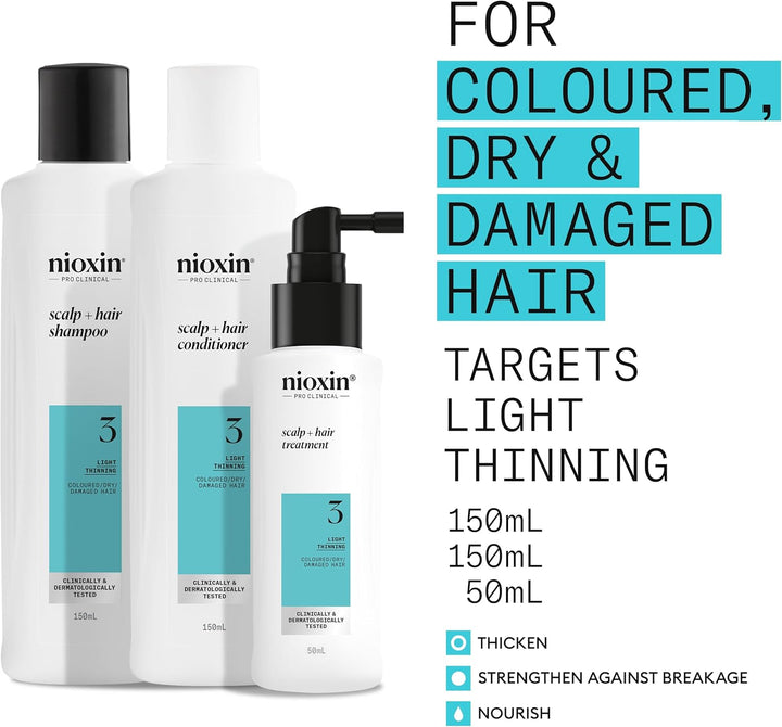 Nioxin System 3 - Hair Thickening System for Damaged Hair with Light Thinning - Biotin & Niacinamide - Shampoo, Conditioner, Serum