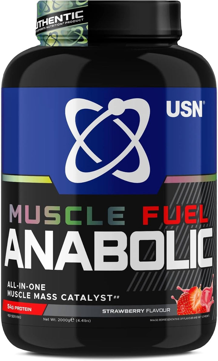 Muscle Fuel Anabolic All-In-One Muscle Mass Gainer, Banana Flavour - 2Kg, 54G Protein Powder, 5G Creatine Powder & 5G BCAA Powder for Maximum Muscle Growth, Post Workout Recovery Drink Mix