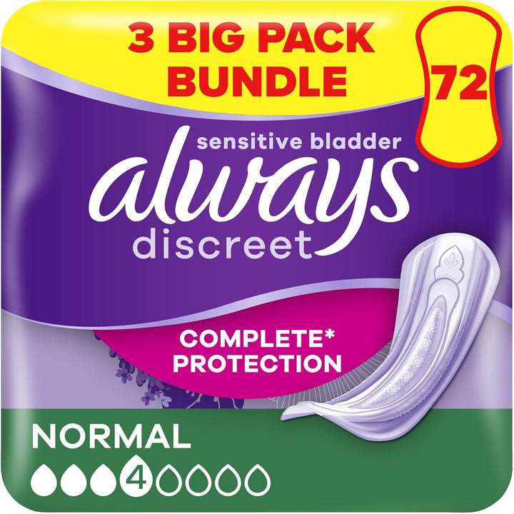 Incontinence Pads Women, Normal, Absorbency 3 or 4, 96 Sanitary Towels (24 X 4 Packs), Complete Protection for Bladder Weakness Pads Women, Odour Neutraliser