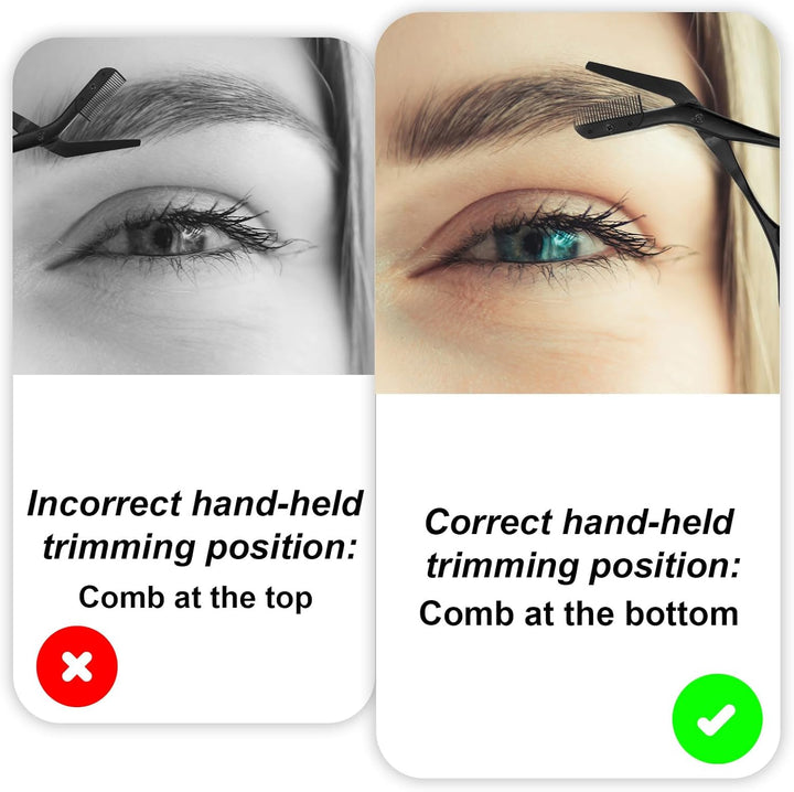 Professional Eyebrow Scissors, Stainless Steel Brow Shaper Grooming Scissors Precision Trimmer with Comb Black Non-Slip Trimming Sterile Scissor for Women Men