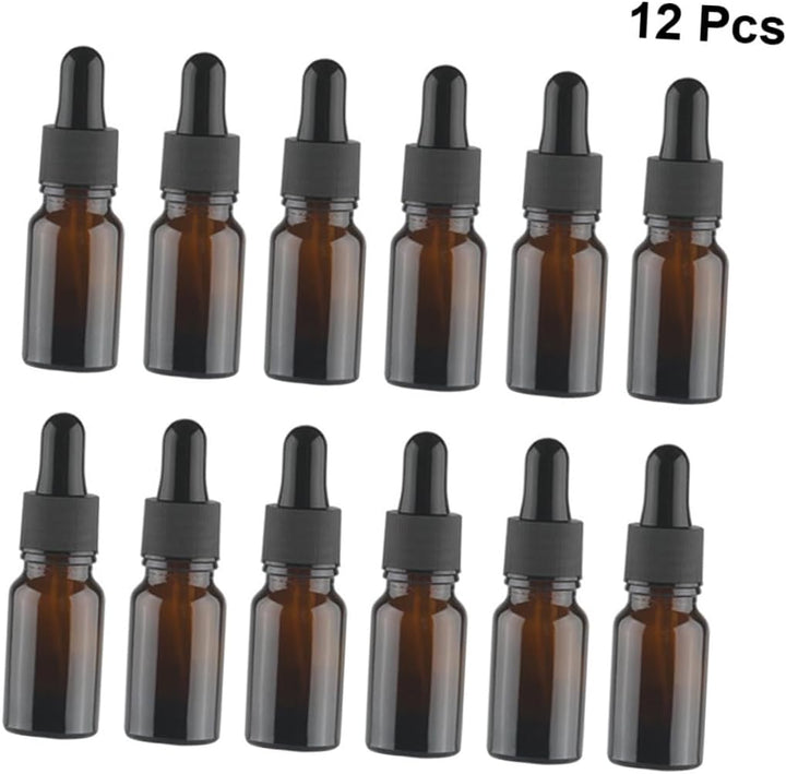 12Pcs Brown Glass Perfume Bottles for Women Essential Oil Storage with Dropper Compact Travel Refillable Aromatherapy Containers Stylish Retro Design for Sample and Daily Use