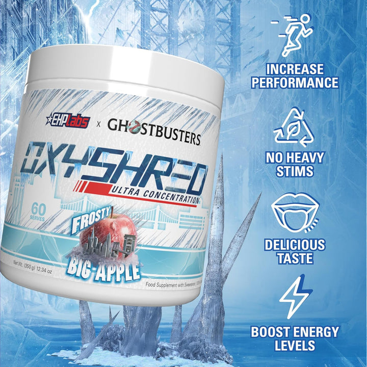 X Ghostbusters Frozen Empire: Oxyshred Thermogenic Pre Workout Powder & Shredding Supplement. Clinically Proven with Acetyl L Carnitine, Energy Boost Drink - Frosty Big Apple, 60 Serve