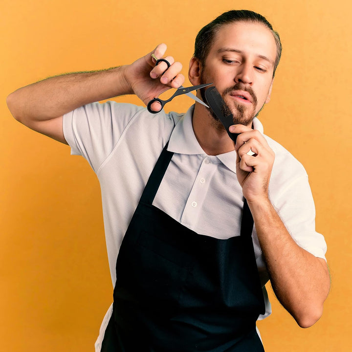 5'' Beard and Moustache Scissors with Comb & Pouch – Eyebrow, Ear & Nose Small Hair Scissors - German Quality Stainless Steel Mustashe Grooming Kit (Black)