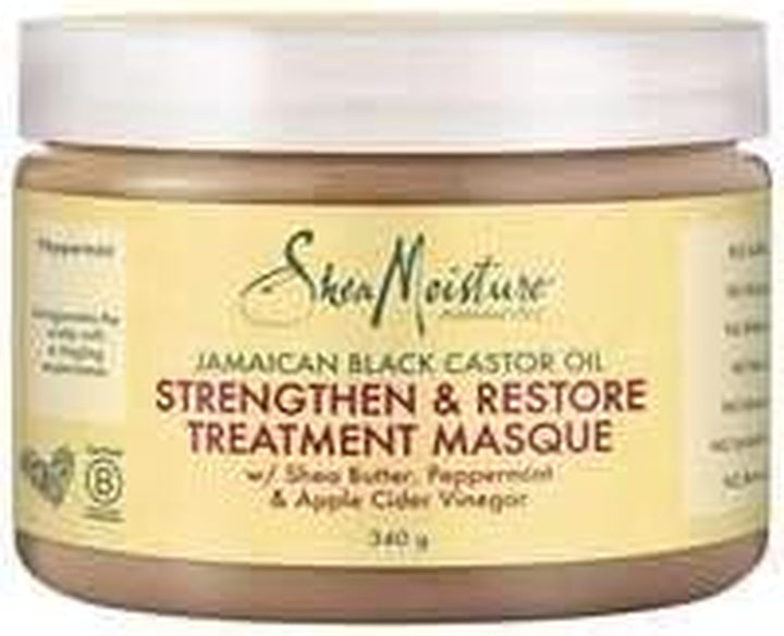 Sheamoisture Jamaican Black Castor Oil Strengthen & Restore Hair Treatment Mask -Sulfate- Free Deep Conditioner with Shea Butter & Peppermint – Repairs & Strengthen Damaged, Curly Hair 335 Ml