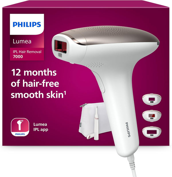 Lumea 7000 Series, IPL Hair Removal Device, Laser Hair Removal Alternative, with Satin Compact Pen Trimmer, 3 Attachments for Body, Face and Bikini, Model BRI923/00