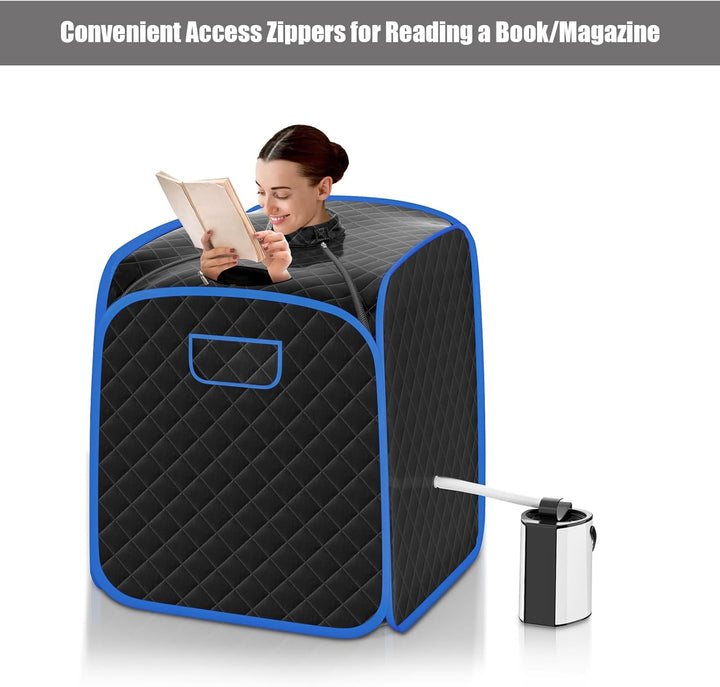 Portable Steam Sauna Tent, Folding Personal Full Body Spa Steam Pot with 9-Gear Adjustable Temperature & Timer, Remote Control, Chair, Home Saunas Spa for Relaxing Body Therapy Slimming (Black)