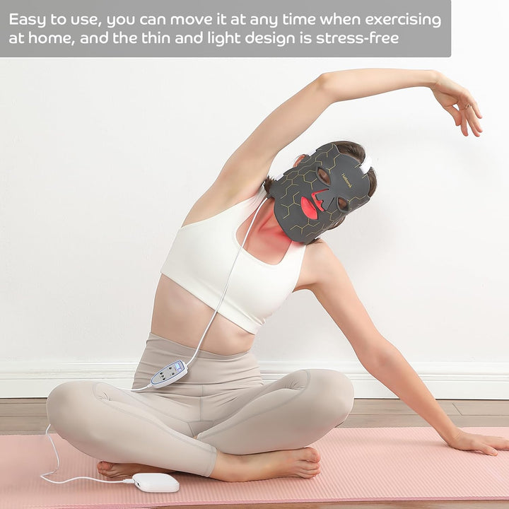 Red Light Mask, 660Nm&850Nm Silicone Infrared Light Mask with 5 Brightness & 10/15/20Min Timer, 222Chips Flexible LED Mask for Home Use